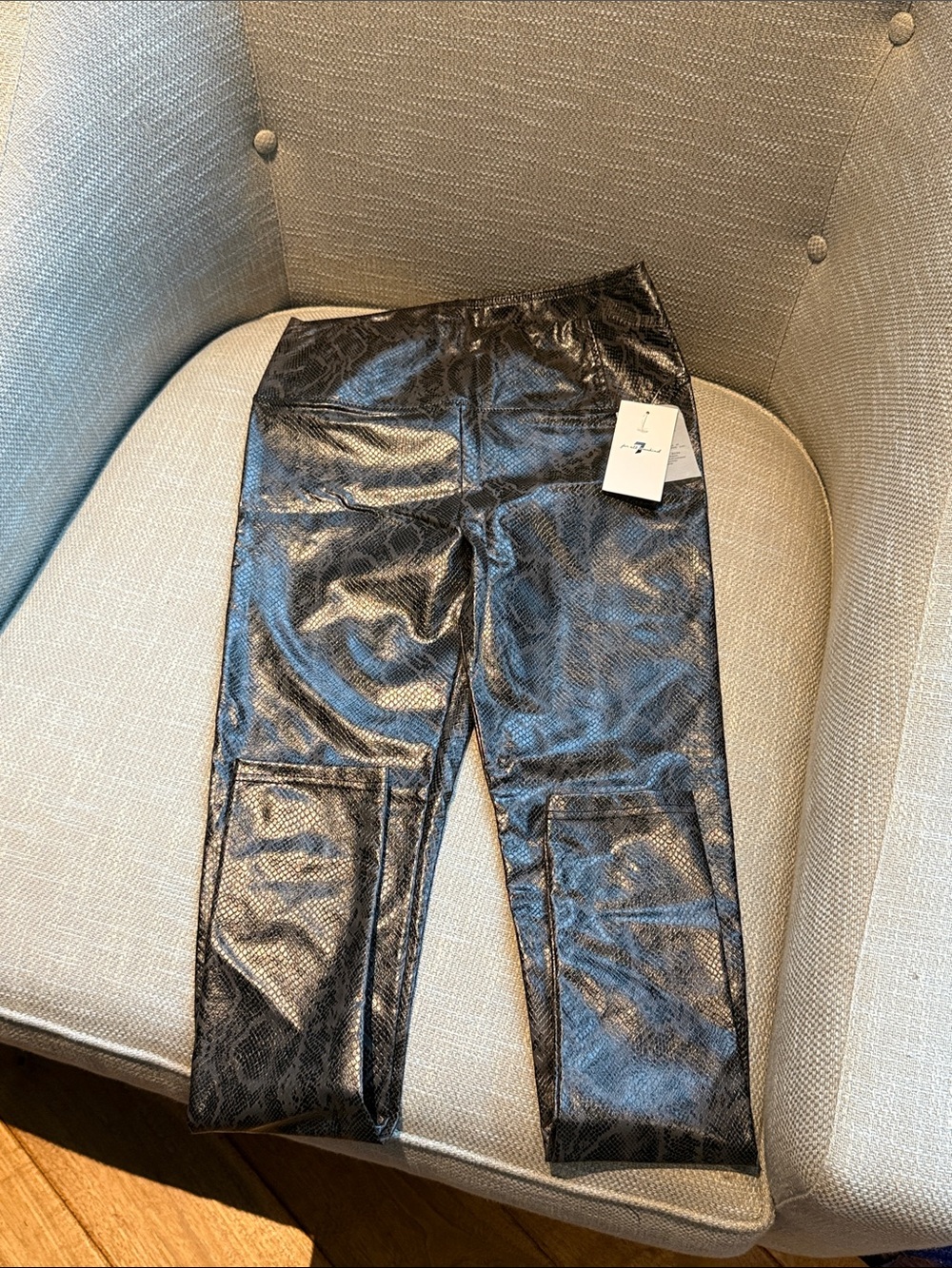 7 For All Mankind Black Faux Snake-Print Leggings